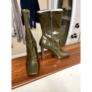 Ladies Patent Leather Mid Calf Aldo Fidella Boots Olive Sz 7M